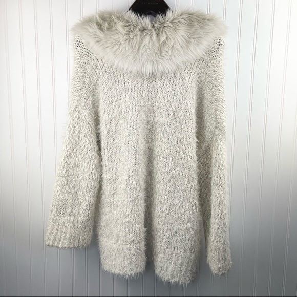 Anthropologie Sleeping On Snow Venla Fluffy Faux Fur Cardigan Cream Silver Med - Picture 8 of 15
